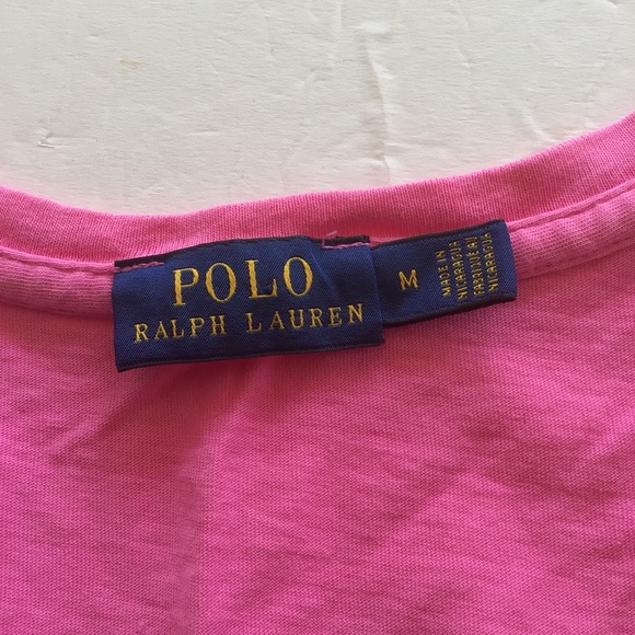POLO RALPH LAUREN PINK VEE NECK POLO PONY T SHIRT MEDIUM - Picture 7 of 11